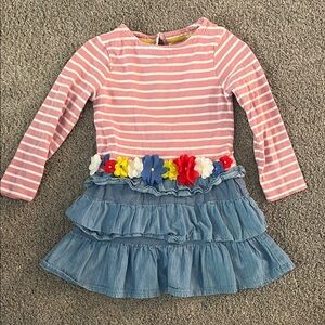Mini Boden Pink Striped Dress with Blue Ruffle Skirt